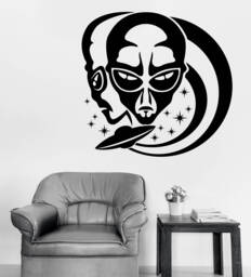 Wall Vinyl Decal Aliens On Background Stars & Flying Saucer Decor For Living Room(#2668Dn - thumbnail 1
