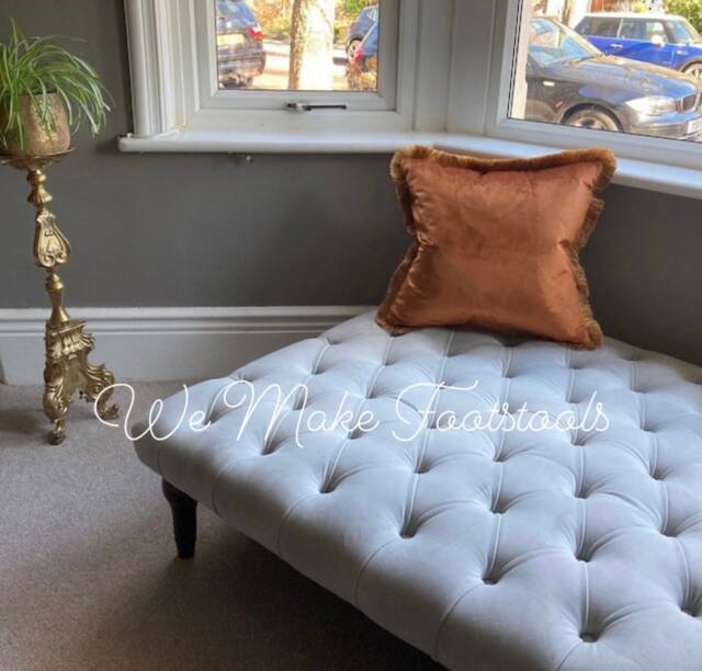 Argent Silver Velvet Chesterfield Footstool/Coffee Table Pouffe - image 1
