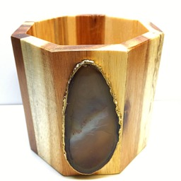 Handmade Acacia Wood & Agate Pencil Cup, Executive Desk Organizer