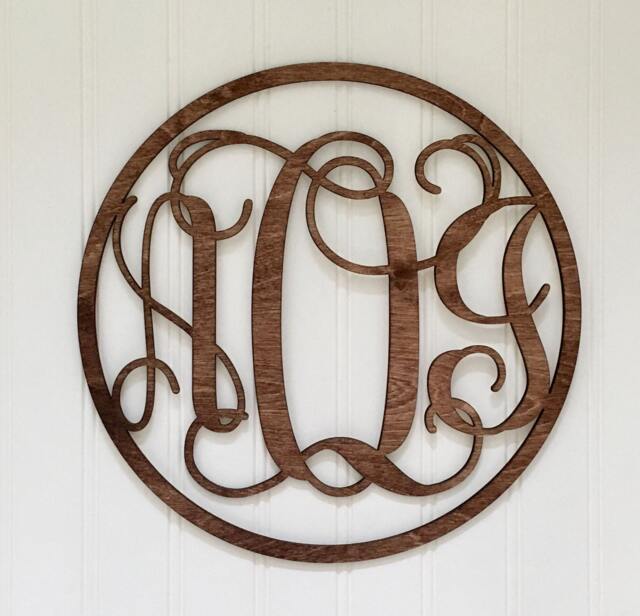 Monogram Wall Hanging, Circle Vine 3 Letter Wooden Plaque, Nursery Sign, Baby Shower Gift, Wedding, Engagement Dorm Hanging - image 1