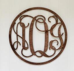 Monogram Wall Hanging, Circle Vine 3 Letter Wooden Plaque, Nursery Sign, Baby Shower Gift, Wedding, Engagement Dorm Hanging - thumbnail 1