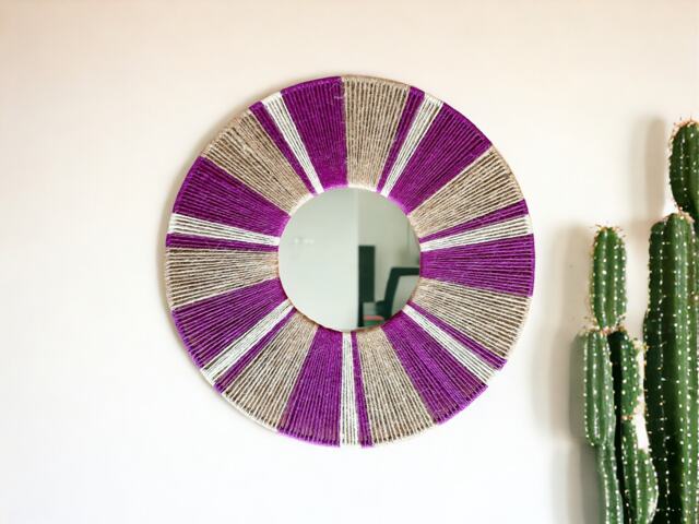 Retro Jute Mirror, Wall Hanging Bedroom Decor Gift, Christmas Boho Home Decor, Living Room Art - image 1