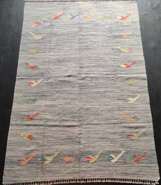 Kilim Rug Modern, Handmade Artisan Afghan Turkish Aztec Natural Sheep Wool 241x173 cm - image 1