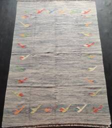 Kilim Rug Modern, Handmade Artisan Afghan Turkish Aztec Natural Sheep Wool 241x173 cm - thumbnail 1