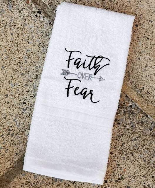 Inspirational Cotton Hand Towel Faith Over Fear Gym Towel - image 1