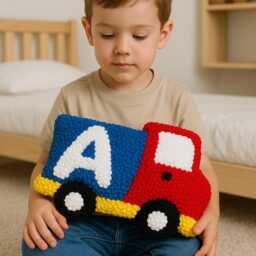 Personalized Truck Pillow Kids Room & Nursery Decor Handmade Tufted Alphabet Cushion Toddler Gift - thumbnail 3