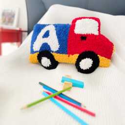 Personalized Truck Pillow Kids Room & Nursery Decor Handmade Tufted Alphabet Cushion Toddler Gift - thumbnail 2