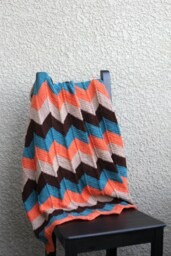 Hand-Knitted Chevron Baby Blanket Teal, Beige, Brown, & Orange