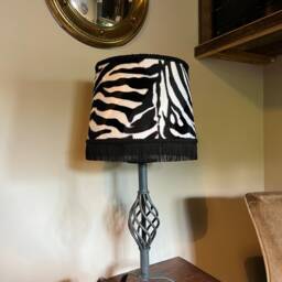 Zebra Print Velboa Empire Lampshade, Faux Fur, Black Fringe Braid - thumbnail 3