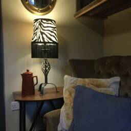Zebra Print Velboa Empire Lampshade, Faux Fur, Black Fringe Braid - thumbnail 2