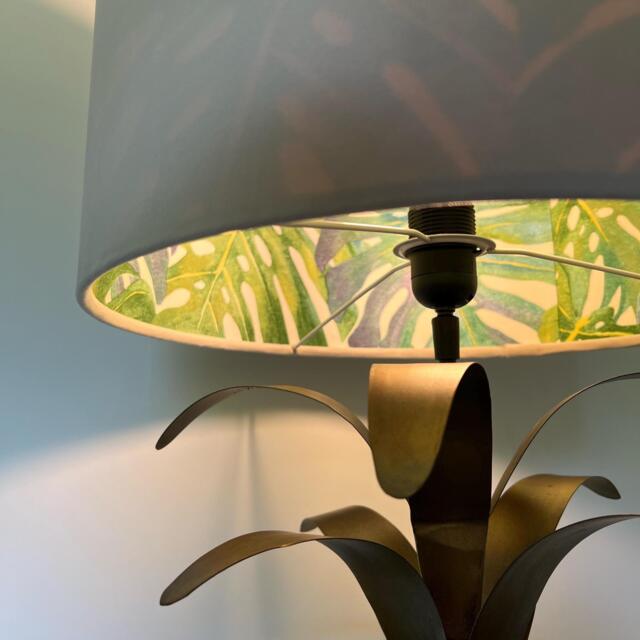 Cream Velvet Drum Lampshade, Double Sided Lampshade With Palm Leaves Cotton Interior, Ceiling Light Shade - image 1