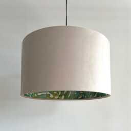 Cream Velvet Drum Lampshade, Double Sided Lampshade With Palm Leaves Cotton Interior, Ceiling Light Shade - thumbnail 2