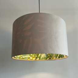 Cream Velvet Drum Lampshade, Double Sided Lampshade With Palm Leaves Cotton Interior, Ceiling Light Shade - thumbnail 3