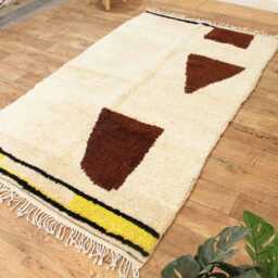Handwoven Wool Moroccan Rug - Beni Ourain, Geometric Ivory Carpet - thumbnail 3