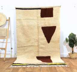 Handwoven Wool Moroccan Rug - Beni Ourain, Geometric Ivory Carpet - thumbnail 1