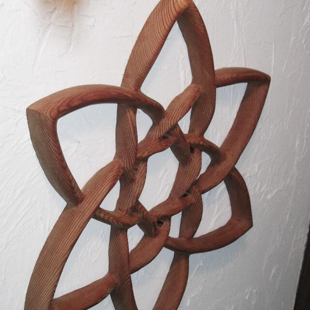 Celtic Double Trinity Knot, Hand Carved Wall Hanging, Wooden Basic Triquetra, Six Petaled Flower - image 1