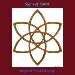 Celtic Double Trinity Knot, Hand Carved Wall Hanging, Wooden Basic Triquetra, Six Petaled Flower - thumbnail 2