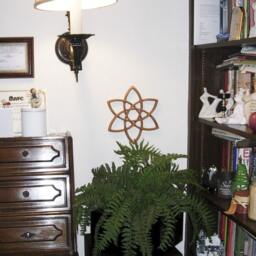 Celtic Double Trinity Knot, Hand Carved Wall Hanging, Wooden Basic Triquetra, Six Petaled Flower - thumbnail 3