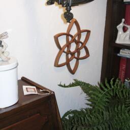 Celtic Double Trinity Knot, Hand Carved Wall Hanging, Wooden Basic Triquetra, Six Petaled Flower - thumbnail 4
