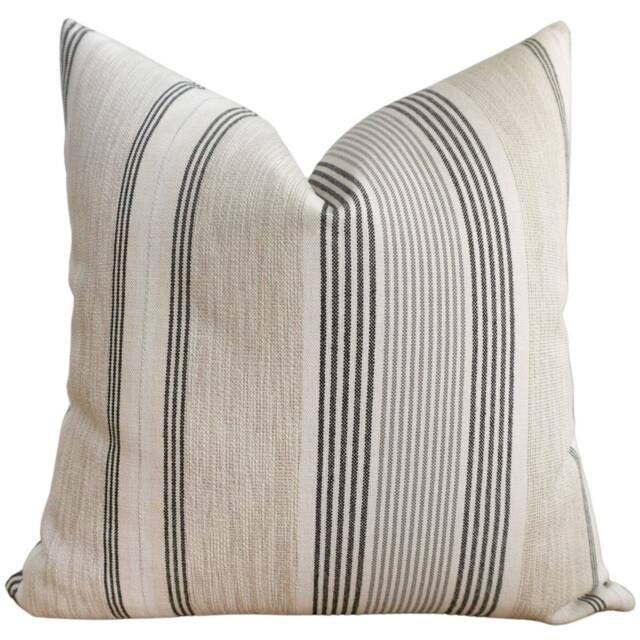 Vintage Grain Sack - Striped Linen Pillow Cover, Textured Cream & Black Farmhouse Hackner Home - image 1