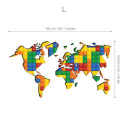 Kids World Map Wall Decal Building Blocks Style, Playroom Decor, Educational Sticker, Nursery Art, Skubrickwomast - thumbnail 4