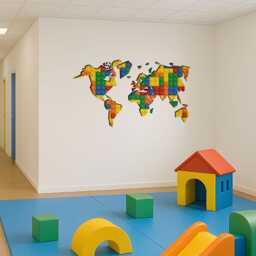 Kids World Map Wall Decal Building Blocks Style, Playroom Decor, Educational Sticker, Nursery Art, Skubrickwomast - thumbnail 3