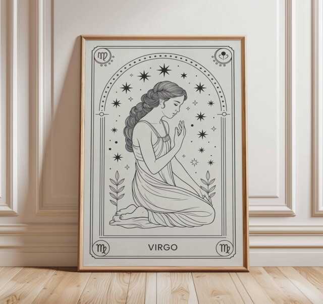 Virgo Zodiac Wall Art, Line Drawing Print, Celestial Astrology Poster, Goddess Star Sign Decor, Minimalist Horoscope Art, Modern Boho Print - image 1