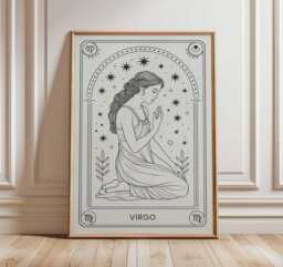 Virgo Zodiac Wall Art, Line Drawing Print, Celestial Astrology Poster, Goddess Star Sign Decor, Minimalist Horoscope Art, Modern Boho Print - thumbnail 1