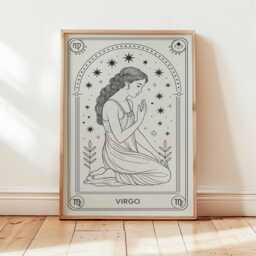 Virgo Zodiac Wall Art, Line Drawing Print, Celestial Astrology Poster, Goddess Star Sign Decor, Minimalist Horoscope Art, Modern Boho Print - thumbnail 3