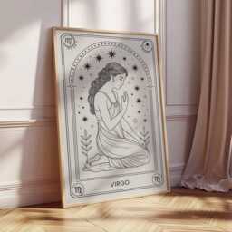 Virgo Zodiac Wall Art, Line Drawing Print, Celestial Astrology Poster, Goddess Star Sign Decor, Minimalist Horoscope Art, Modern Boho Print - thumbnail 2