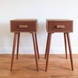 Oak Bedside Table Mid Century Modern Nightstand, Drawer, Single, Pair, Handmade - thumbnail 3