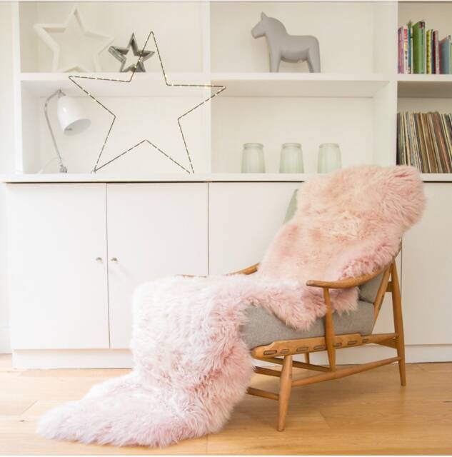 Large Pale Pink Sheepskin Rug, Long Fur, Hygge Decor - 70x180cm