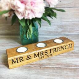Personlised Engraved Oak Triple Tea Light Holder - thumbnail 3