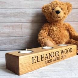 Personlised Engraved Oak Triple Tea Light Holder - thumbnail 2