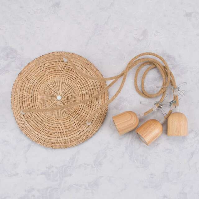 Rattan Triple Pendant Light Canopy - Rope & Wood, White, Black, Hardwired - image 1