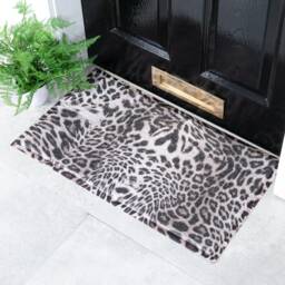 Grey Leopard Print Doormat - Layering Rug Cheetah Mat Animal 100% Recycled PVC - thumbnail 1