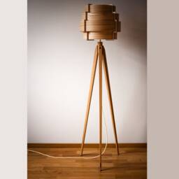 Tripod Floor Lamp Retro 60-70 Design Wood Veneer Veneer Standard Lamp - thumbnail 3