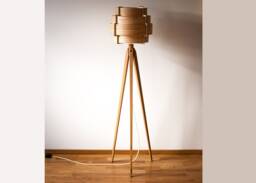 Tripod Floor Lamp Retro 60-70 Design Wood Veneer Veneer Standard Lamp - thumbnail 1