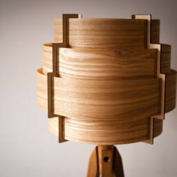 Tripod Floor Lamp Retro 60-70 Design Wood Veneer Veneer Standard Lamp - thumbnail 2