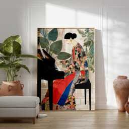 Piano Wall Art, Modern Figurative Poster, Elegant Woman Print, Floral Kimono Artwork, Contemporary Music Room Decor, Stylish Home Art - thumbnail 3