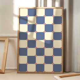 Blue Checkered Heart Shaped Love Art Canvas Poster, Trendy Wall Art, Apartment Aesthetic Decor, Retro Home Printed Gift - thumbnail 1