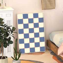 Blue Checkered Heart Shaped Love Art Canvas Poster, Trendy Wall Art, Apartment Aesthetic Decor, Retro Home Printed Gift - thumbnail 3