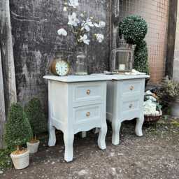 Matching Pair Of Grey Hand Painted 2 Drawer Country Style Bedside Tables/Side - thumbnail 1