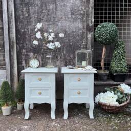 Matching Pair Of Grey Hand Painted 2 Drawer Country Style Bedside Tables/Side - thumbnail 2