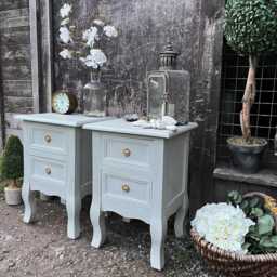Matching Pair Of Grey Hand Painted 2 Drawer Country Style Bedside Tables/Side - thumbnail 3