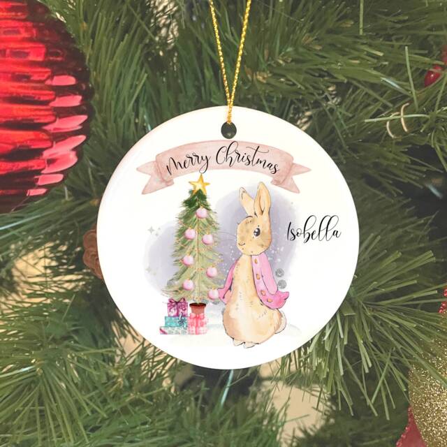 Personalised Christmas Ornament, Keepsake, Hanging Decoration, Gift, Bunny Rabbit Ornament - image 1