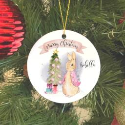 Personalised Christmas Ornament, Keepsake, Hanging Decoration, Gift, Bunny Rabbit Ornament - thumbnail 1