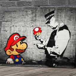Mario & Cop Banksy Graffiti Art Canvas Or Poster Print Glossy in Various Sizes - thumbnail 2