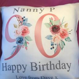 90Th Birthday Gift For Women, Personalised Cushion/Pillow Nanny With Kids Names, Floral Design, Grandma, Gran, 1931 - thumbnail 3