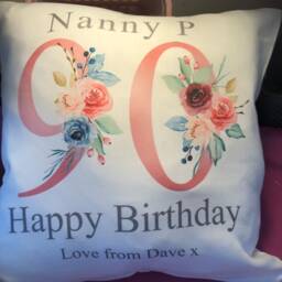 90Th Birthday Gift For Women, Personalised Cushion/Pillow Nanny With Kids Names, Floral Design, Grandma, Gran, 1931 - thumbnail 2
